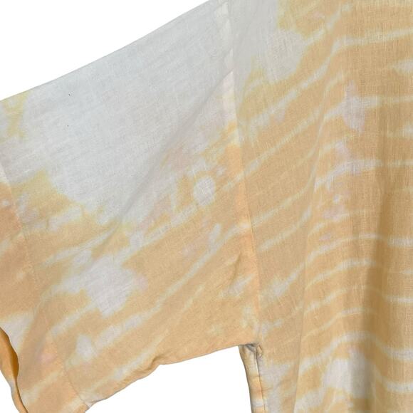 Pure J. Jill Linen Top L Tangerine Orange Shibori Dyed Kimono Oversized Boxy - Picture 5 of 9